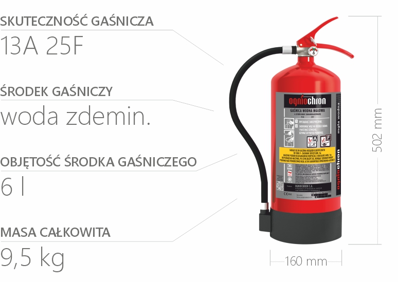 Gaśnica wodna mgłowa 6l - specyfikacja