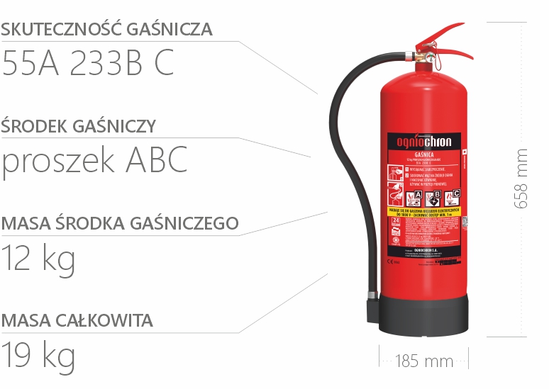 Gaśnica proszkowa 12 kg - specyfikacja